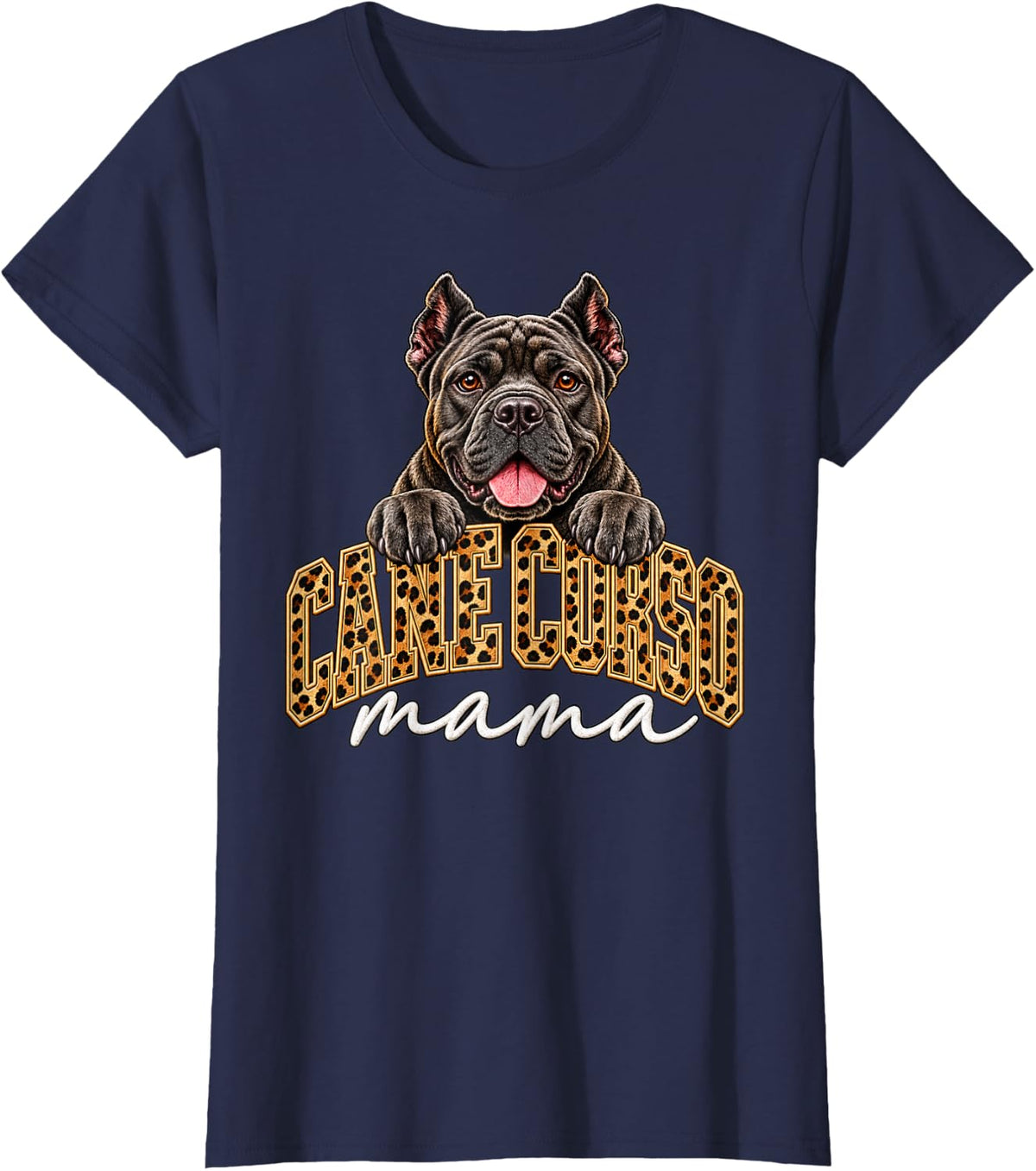 Cane Corso Mama Varsity Leopard, Dog Mom, Mastiff Mom Gift T-Shirt - Navy Blue