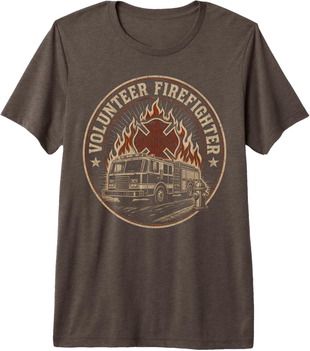 Volunteer Firefighter Maltese Cross Engine Premium Tri-Blend T-Shirt - Brown