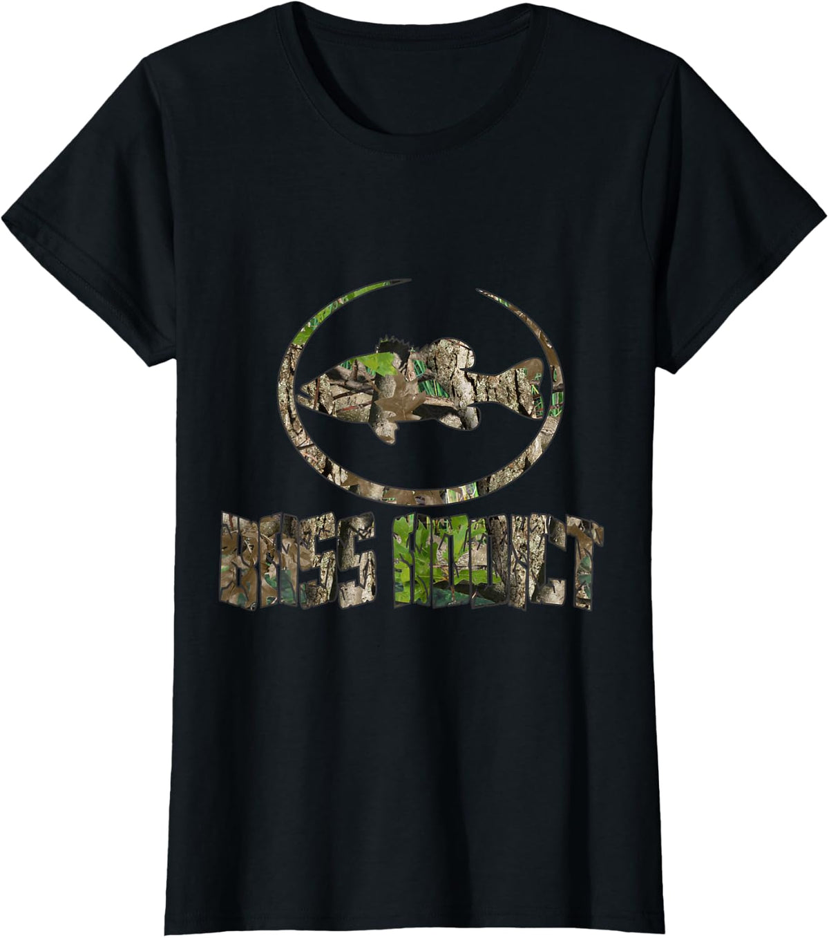 Bass Addict Angler Camo Pattern Fishing T-Shirt - Black