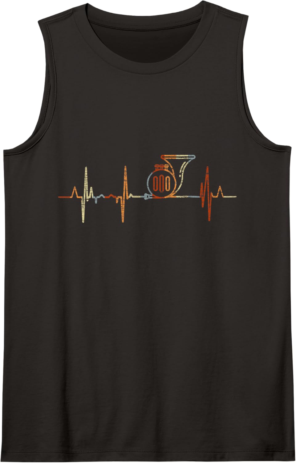 French Horn Heartbeat Vintage ECG Cardiogram Retro Sleeveless Tank Top - Black