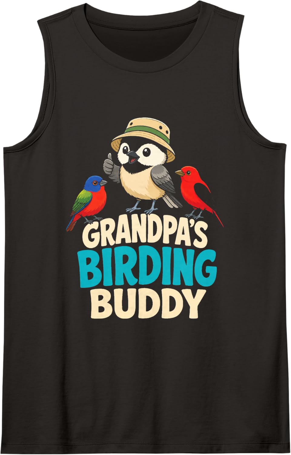 Bird Watching Kids Gift Grandpa's Birding Buddy Tank Top - Black