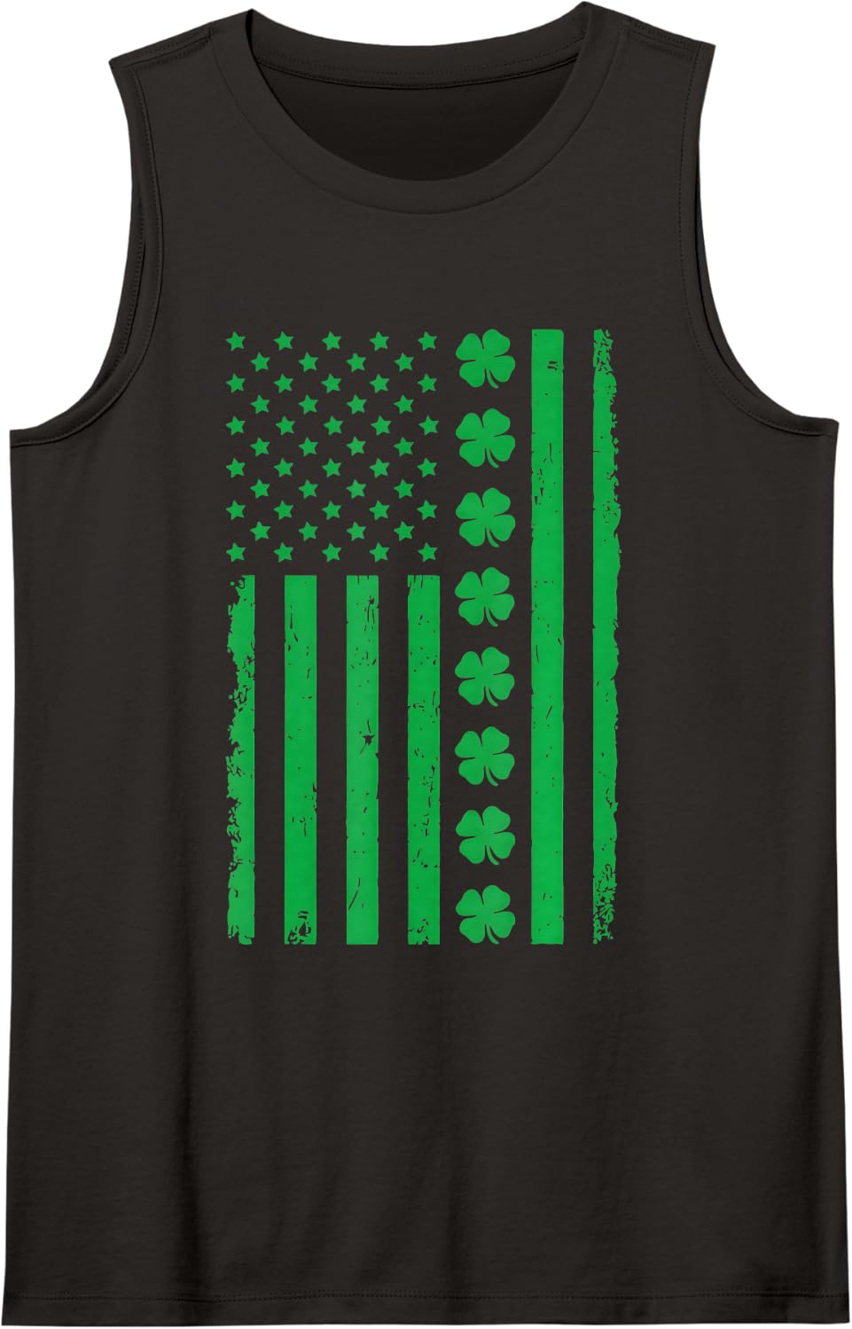US American Flag with Shamrocks St Patricks Day Sleeveless Tank Top - Black