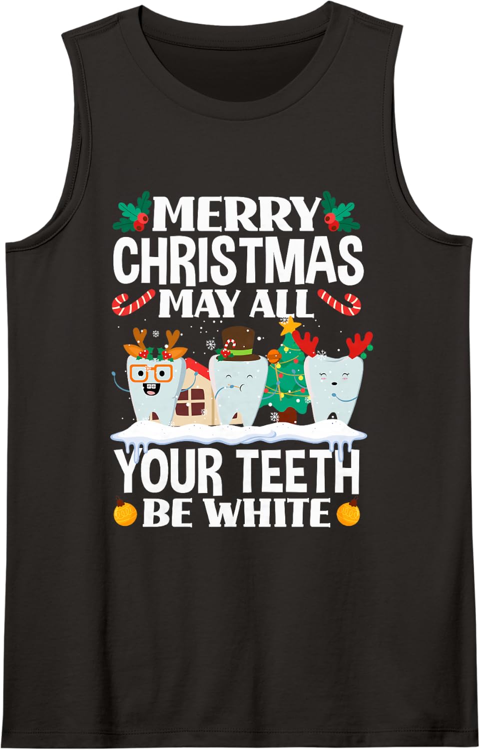 Christmas All Teeth White Xmas Dentist Dental Squad Women Sleeveless Tank Top - Black