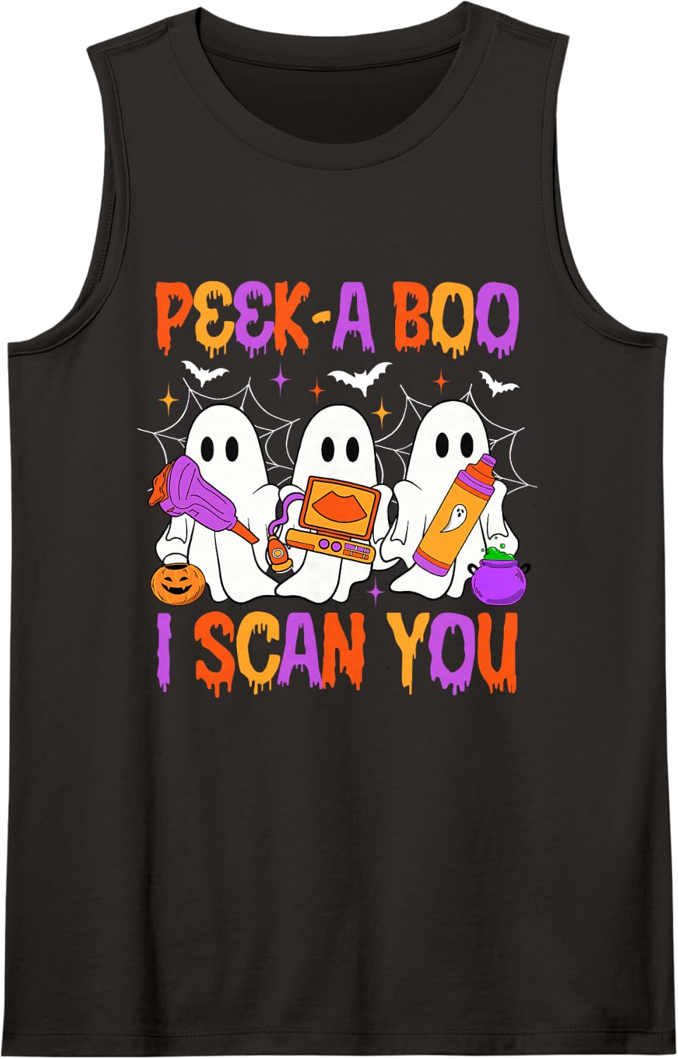 Peek A Boo I Scan Sonographer Funny Halloween Sleeveless Tank Top - Black