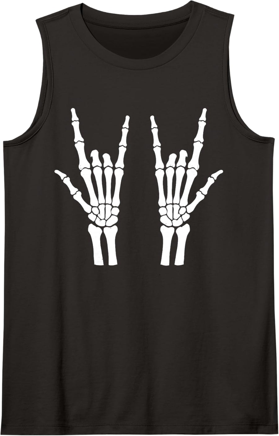 Heavy Metal Rock On Bones Skeleton Hands - Funny Halloween Sleeveless Tank Top - Black