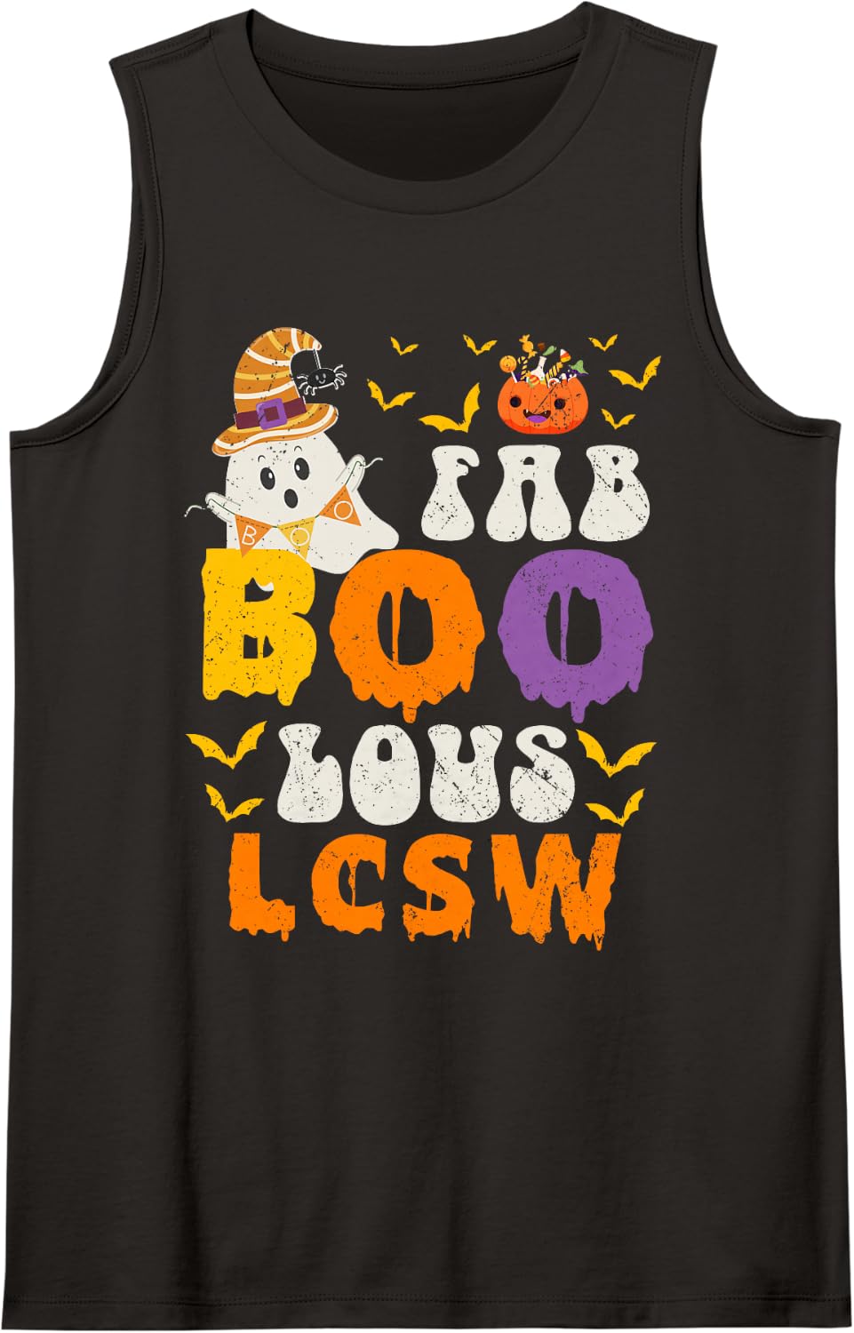 Faboolous LCSW Ghost Halloween Fun Sleeveless Tank Top - Black