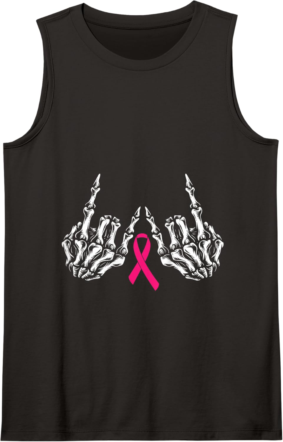Skeleton Rock Hand Breast Cancer Awareness Cool Pink Ribbon Tank Top - Black