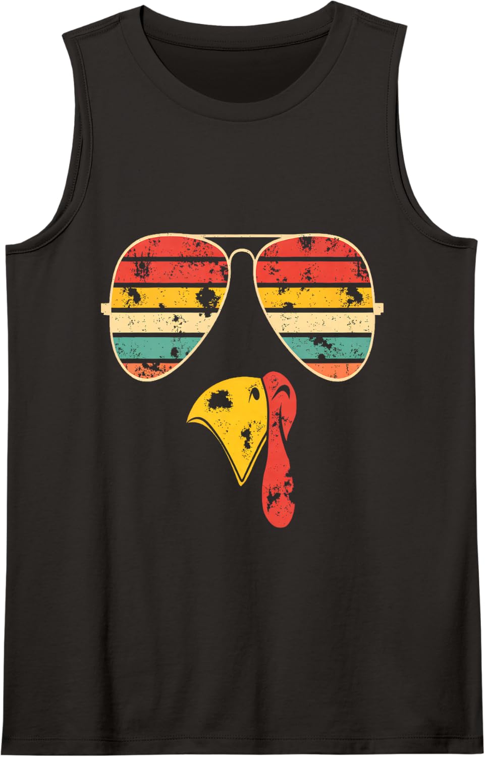 Cool Turkey Face with Retro Sunglasses Thanksgiving Design Sleeveless Tank Top - Black