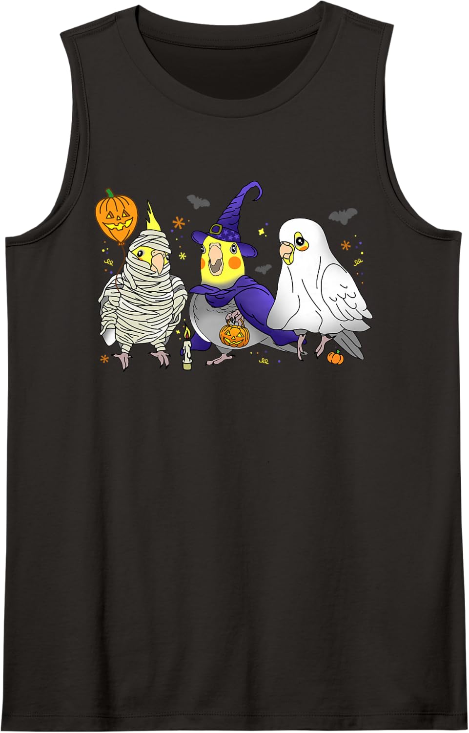 Halloween Parrot Cockatiel Ghost Mummy Witch Pumpkin Birb Sleeveless Tank Top - Black