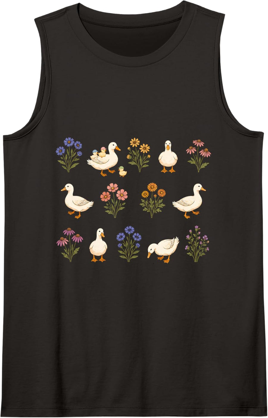 Ducks and Wildflowers for Farm Bird Lovers Sleeveless Tank Top - Black