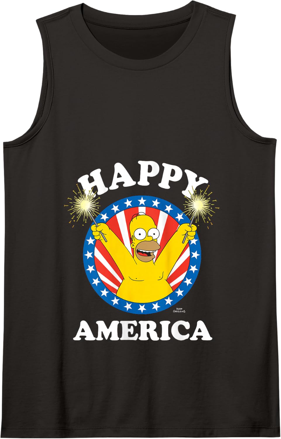 The Simpsons 4th of July Happy America Homer with Sparklers Tank Top - Black