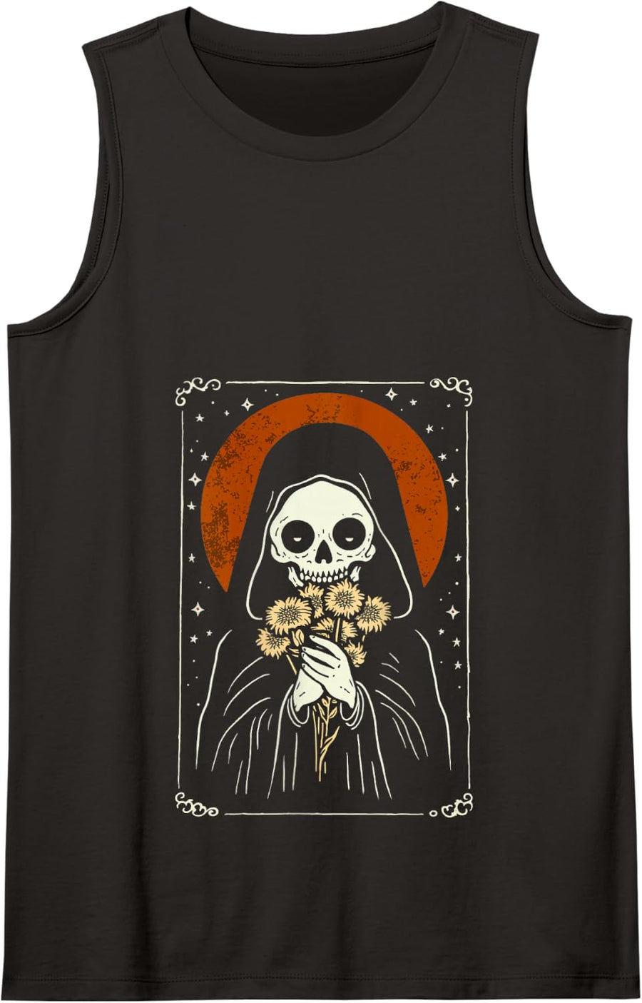Death Brings Flowers Cute Reaper Skull And Bouquet Tank Top - Black