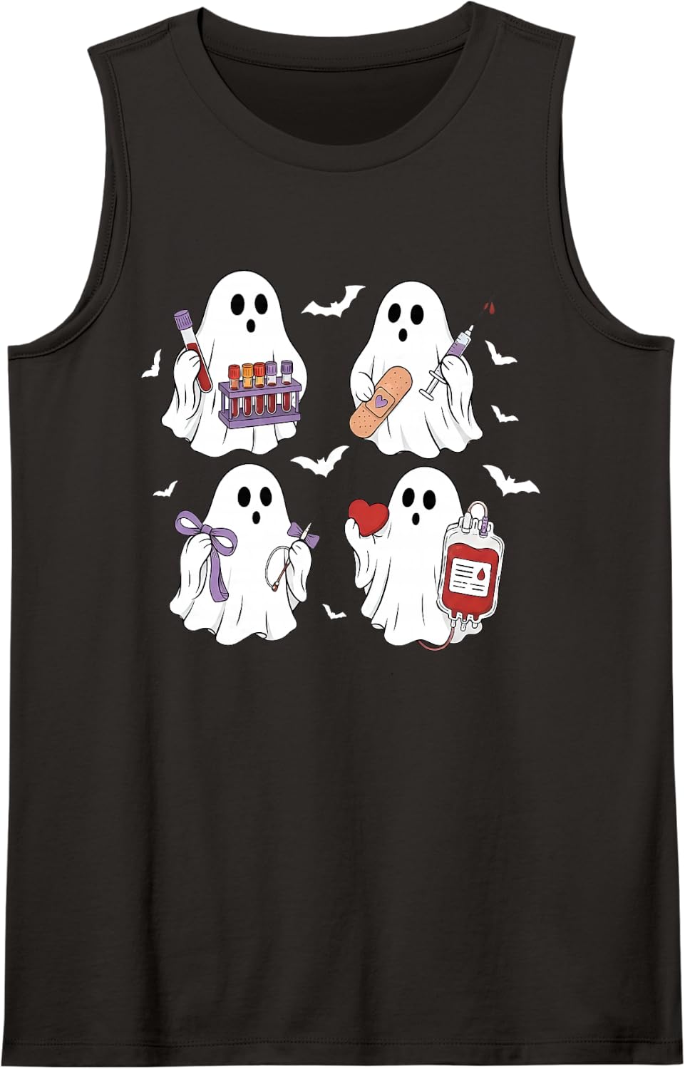 Phlebotomy Laboratory Funny Ghost Phlebotomist Halloween Sleeveless Tank Top - Black