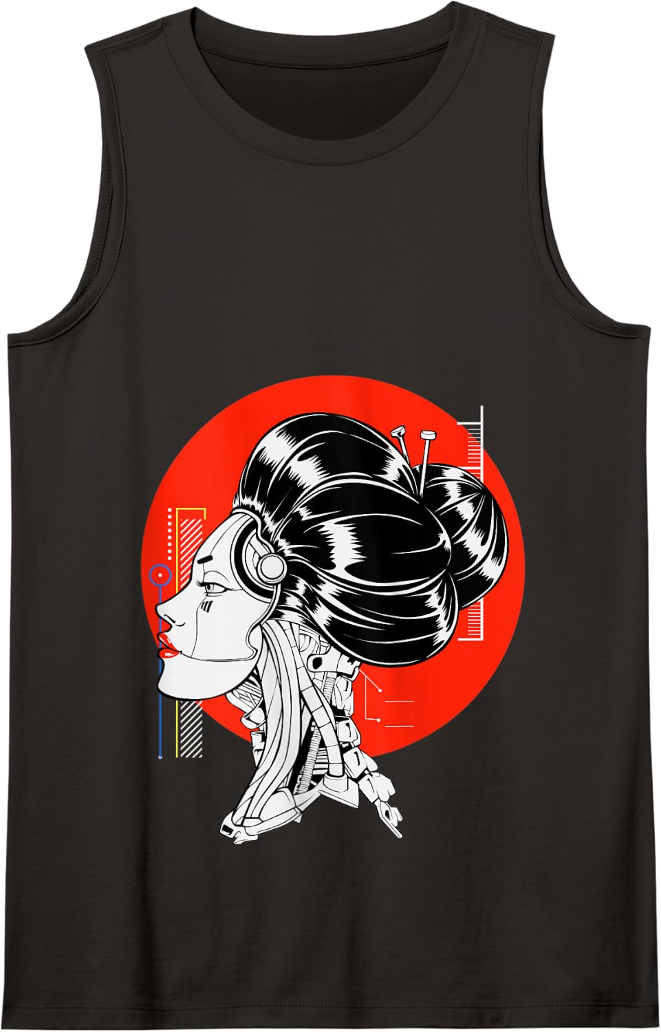 Japanese Modern Geisha Vaporwave Cyberpunk Japan Aesthetic Tank Top - Black