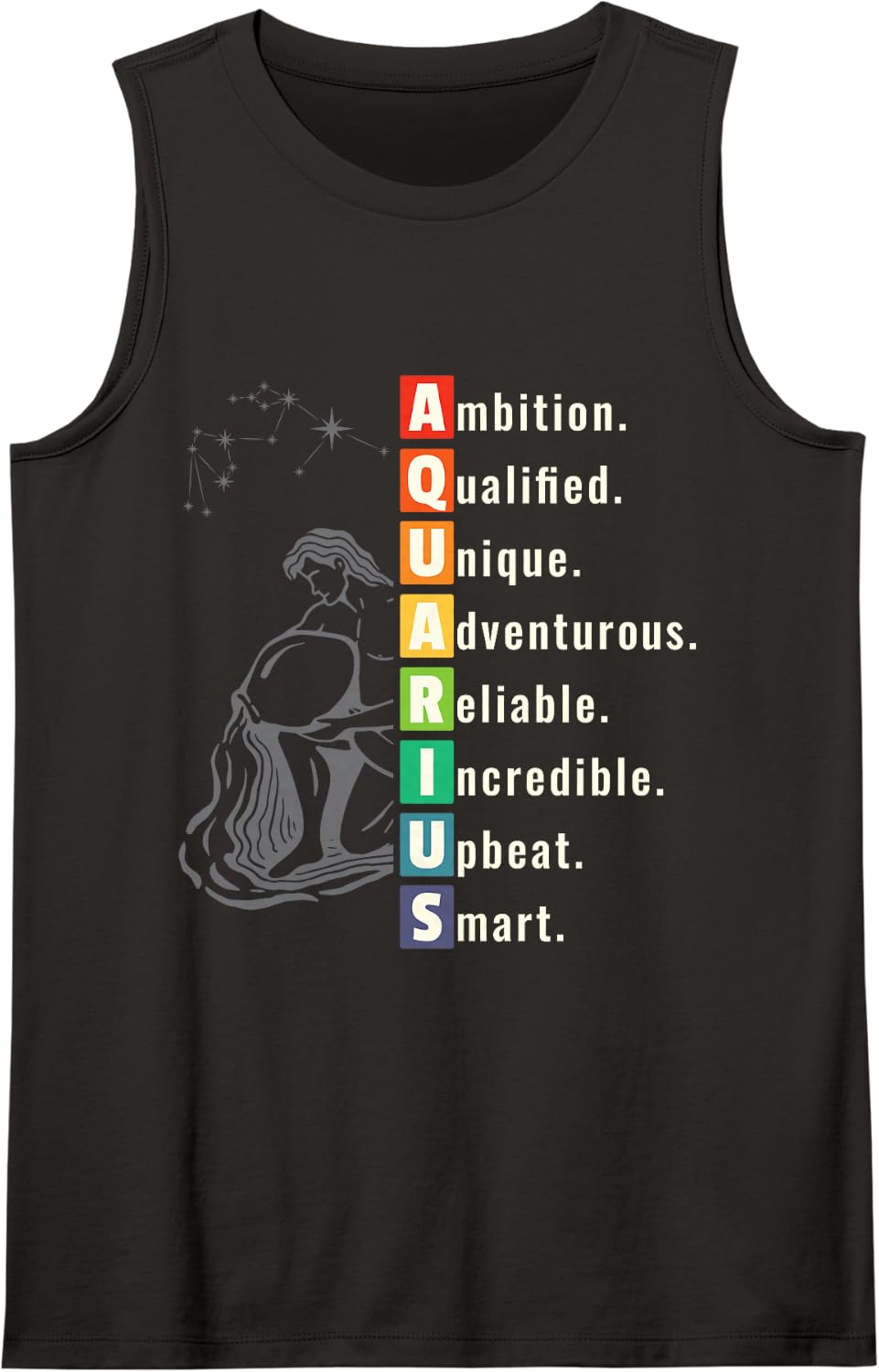 Aquarius Personality Traits Zodiac Astrology Design Sleeveless Tank Top - Black