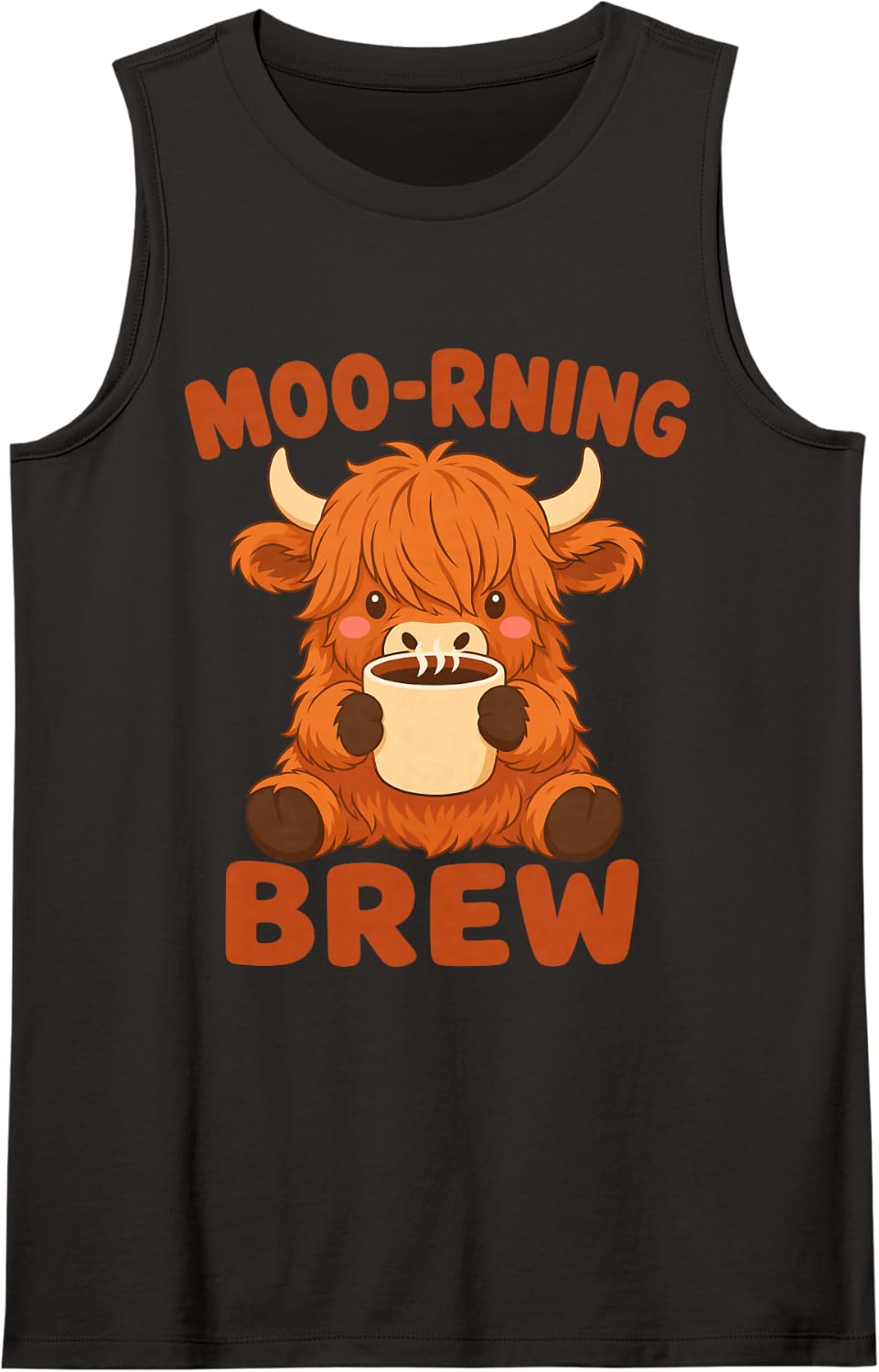 Moo Rning Brew Highland Cow Coffee Sleeveless Tank Top - Black