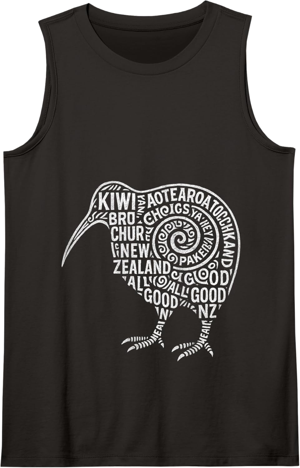 New Zealand Kiwi Word Cloud Tank Top - Black