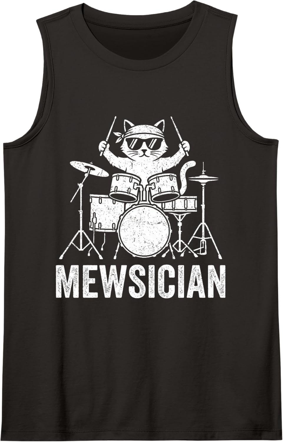 Mewsician Drummer Cat Funny Drums Musician Sleeveless Tank Top - Black