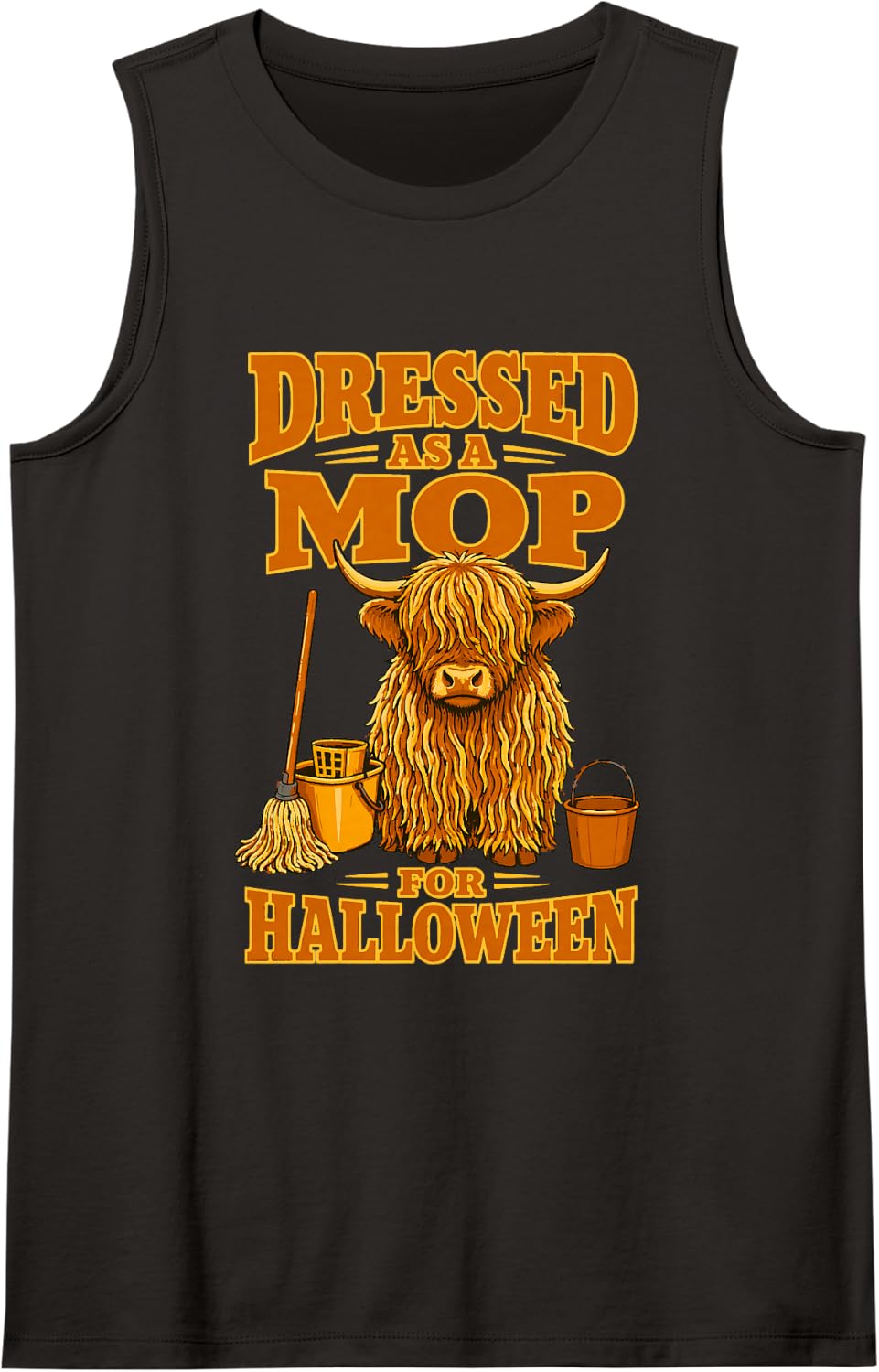 Dressed As A Mop for Halloween Highland Cow Costume Sleeveless Tank Top - Black