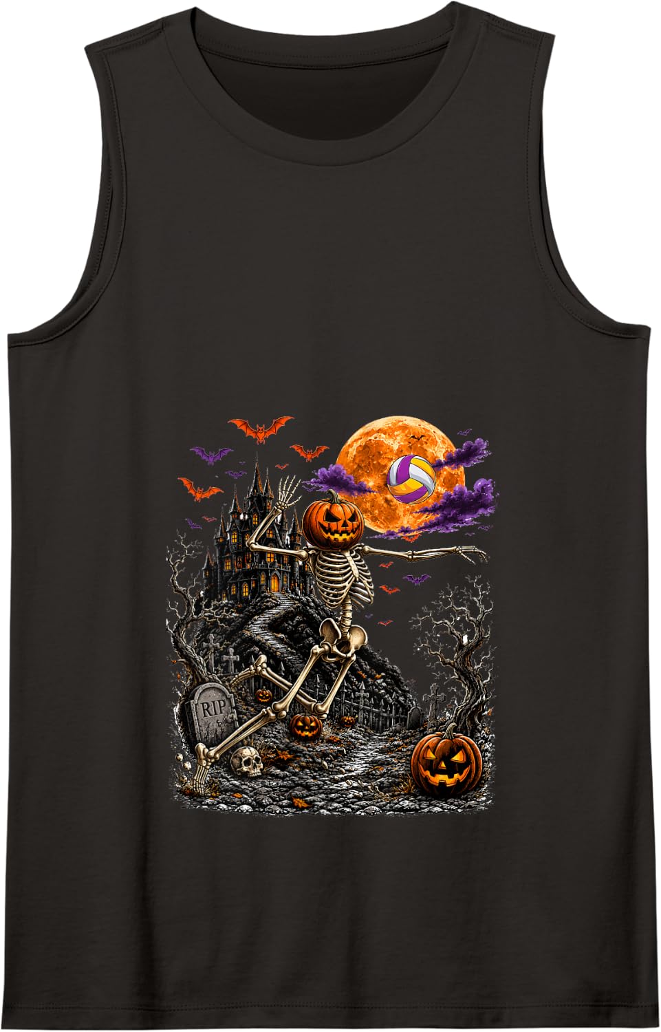Volleyball Player Costume Halloween Horror Skeleton Lover Tank Top - Black