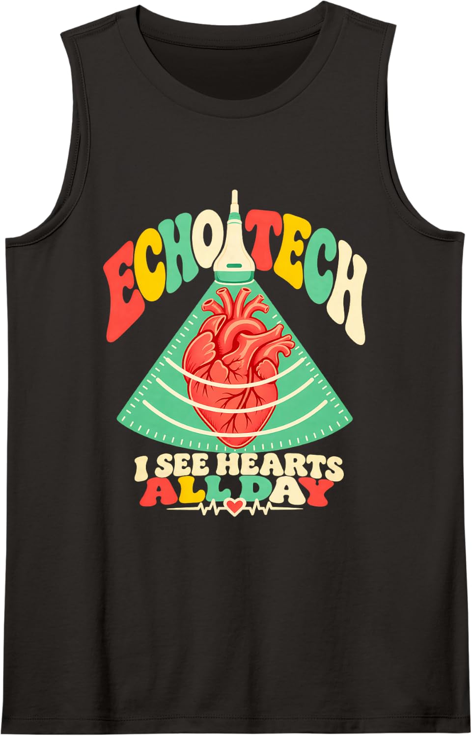 Echo Tech I See Hearts All Day Cardiac Sonographer Sleeveless Tank Top - Black