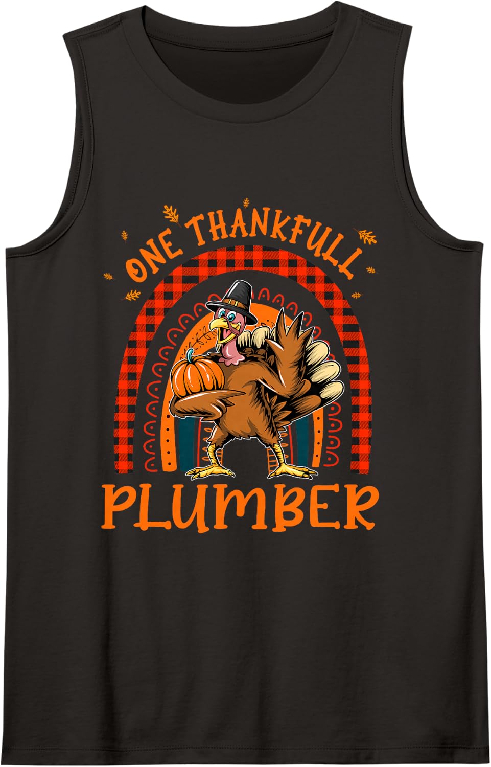 One Thankful Plumber Thanksgiving Rainbow Turkey Autumn Fall Sleeveless Tank Top - Black