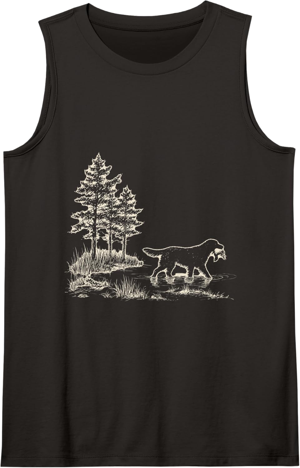 Vintage Flat Coated Retriever Duck Ink Etching Hunting Sleeveless Tank Top - Black