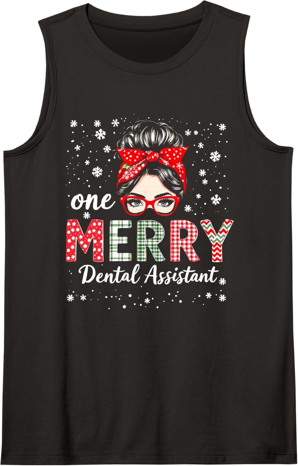 One Merry Dental Assistant Christmas Xmas Funny Holidays Tee Sleeveless Tank Top - Black