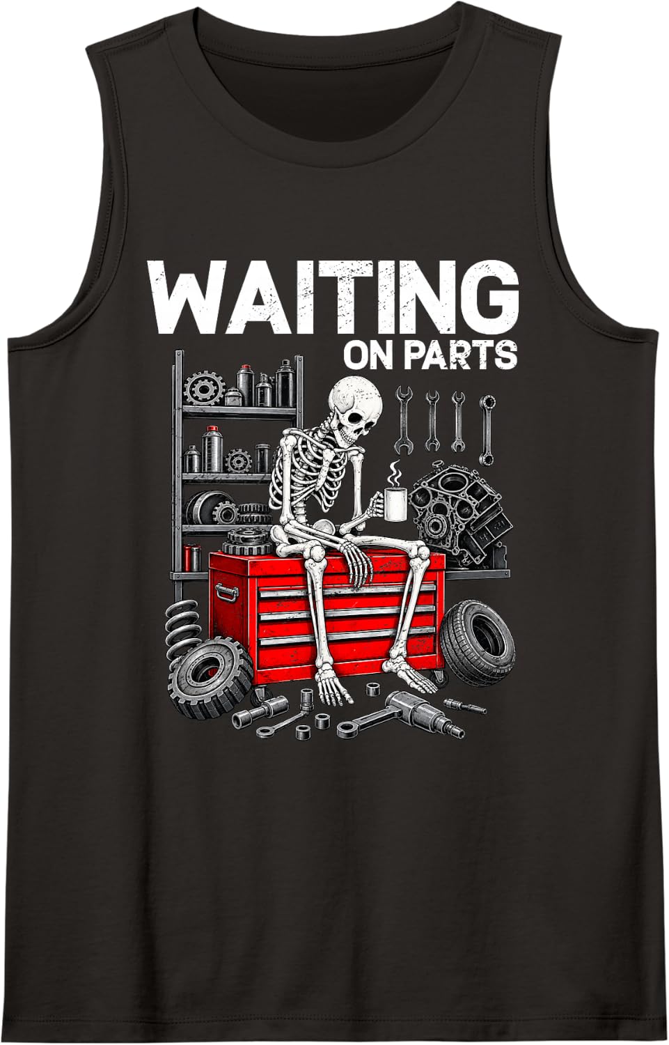 Waiting On Parts Mechanic Car Guy Funny Auto Repair Garage Sleeveless Tank Top - Black