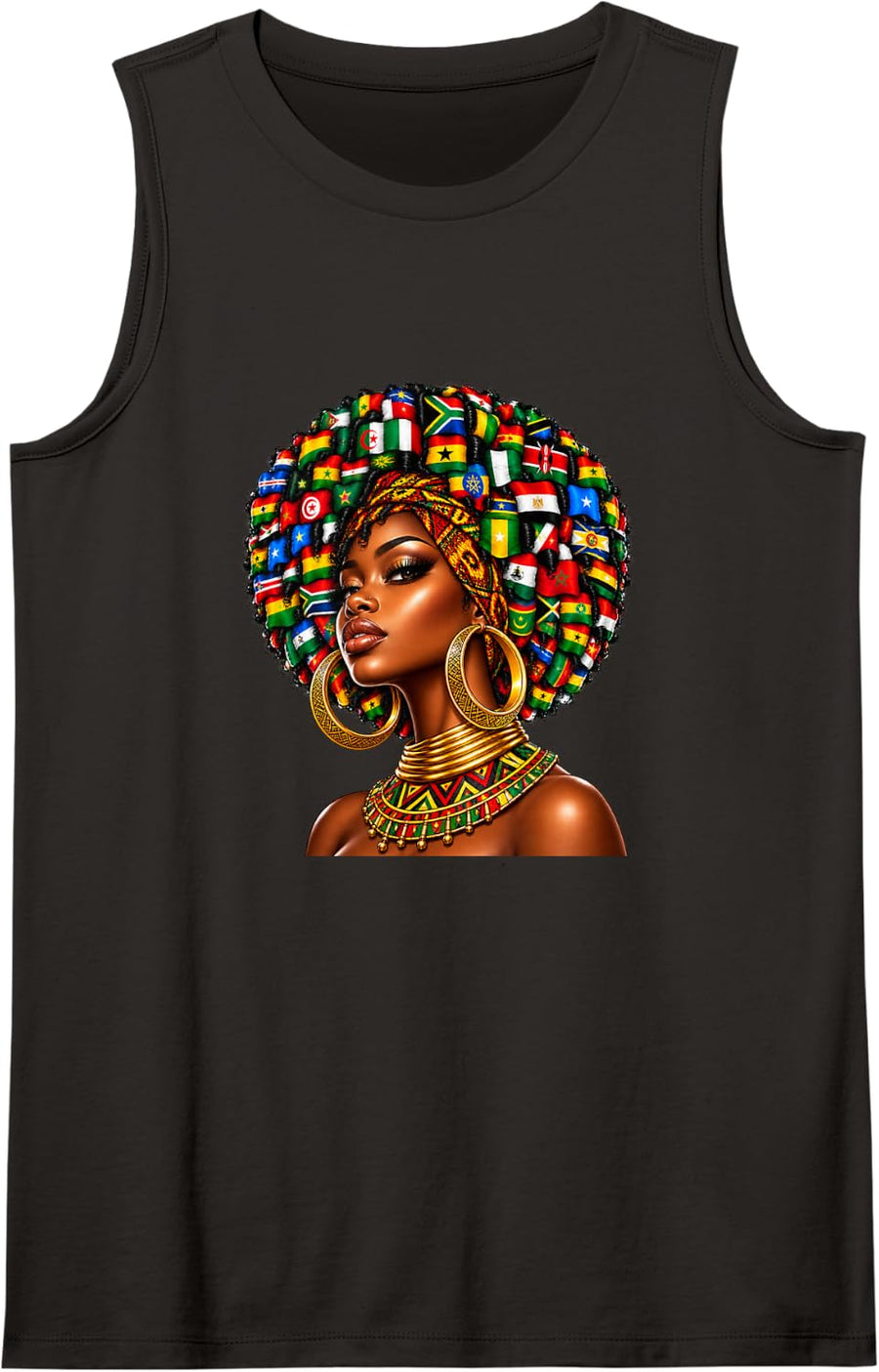 African Flag Afro Woman African Pride Graphic Tee Sleeveless Tank Top - Black