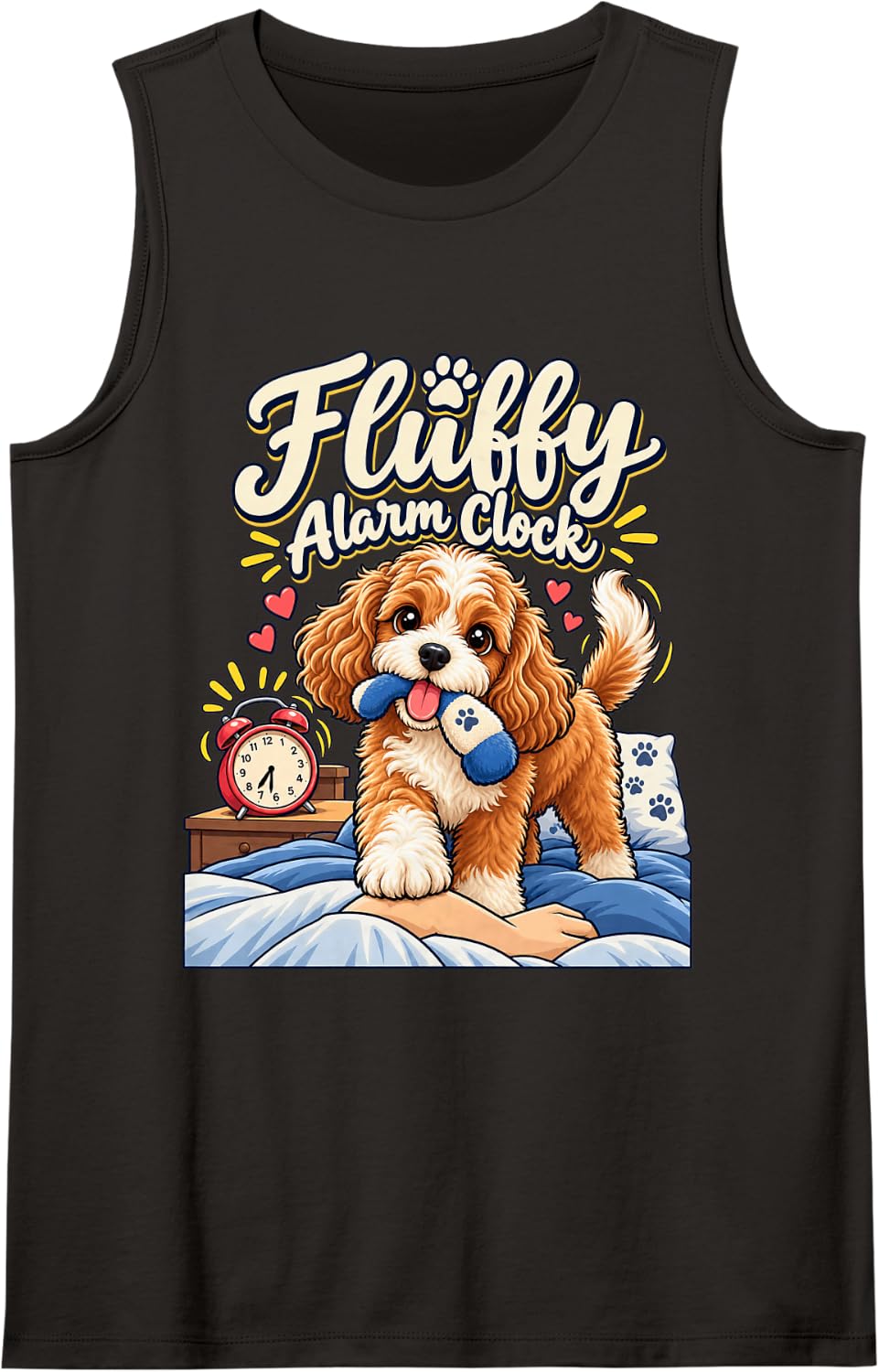 Fluffy Alarm Clock Cavapoo Dog Mom Morning Person Puppy Sleeveless Tank Top - Black