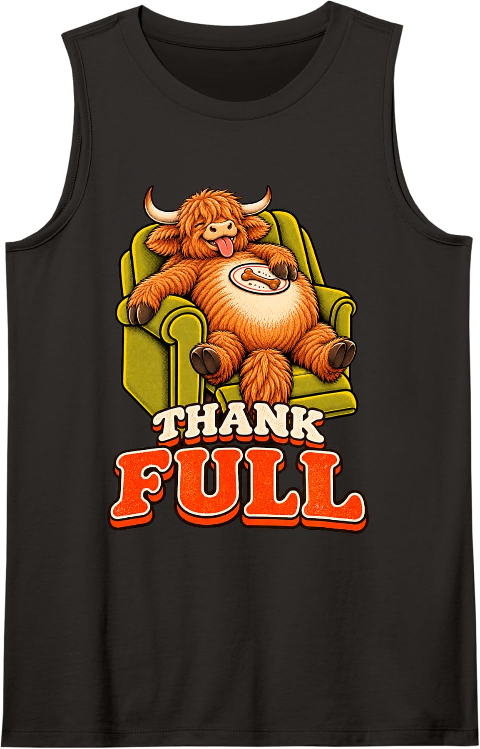 Highland Cow Funny Turkey Day Retro Vintage Overeat Sleep Sleeveless Tank Top - Black