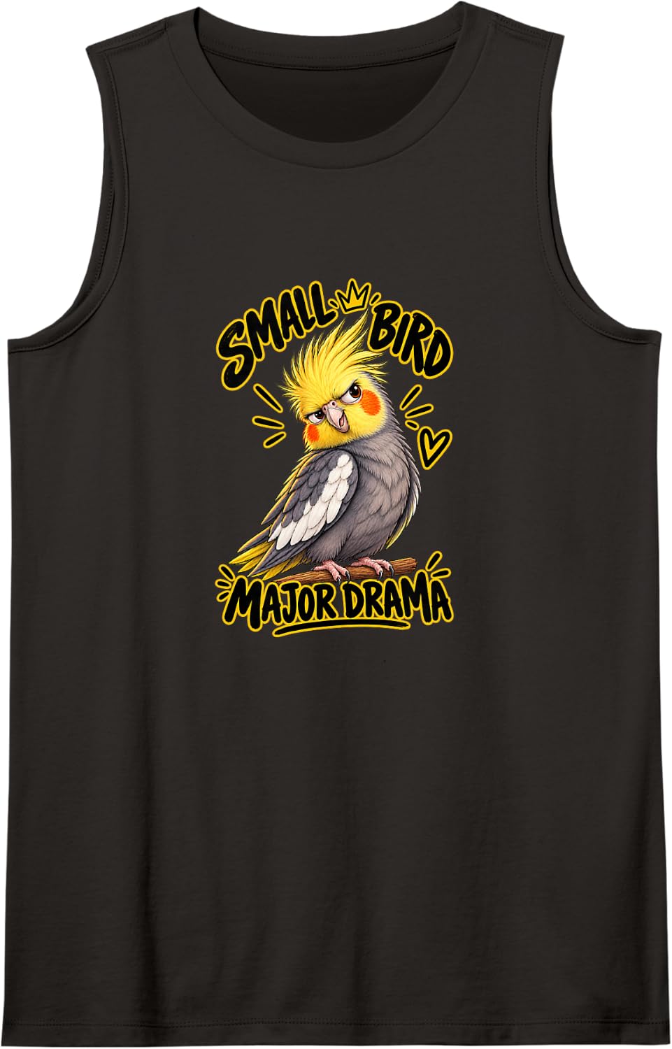 Funny Sweet Cockatiel Small Bird Major Drama Sleeveless Tank Top - Black