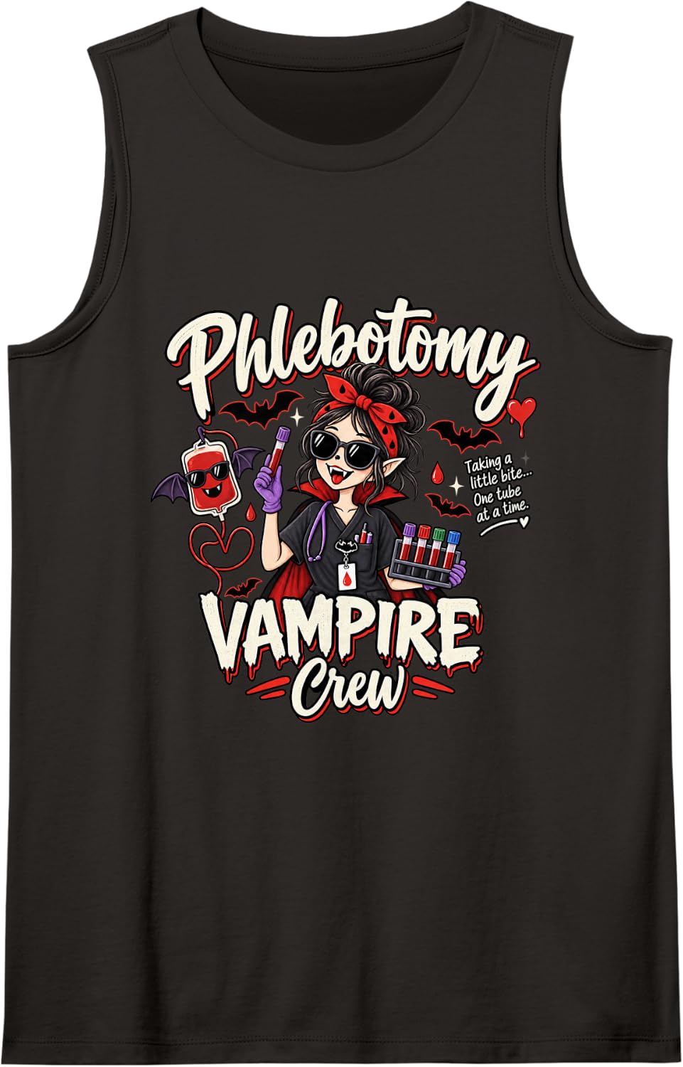 Phlebotomy Vampire Crew Funny Phlebotomist Halloween Sleeveless Tank Top - Black