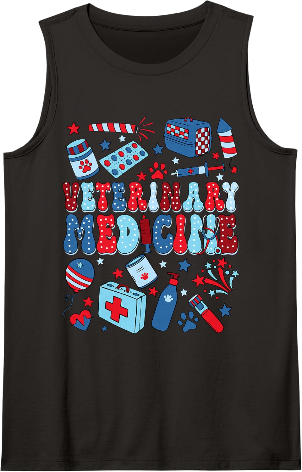 Veterinary Medicine Independence Day Patriotic Vet Tech Sleeveless Tank Top - Black