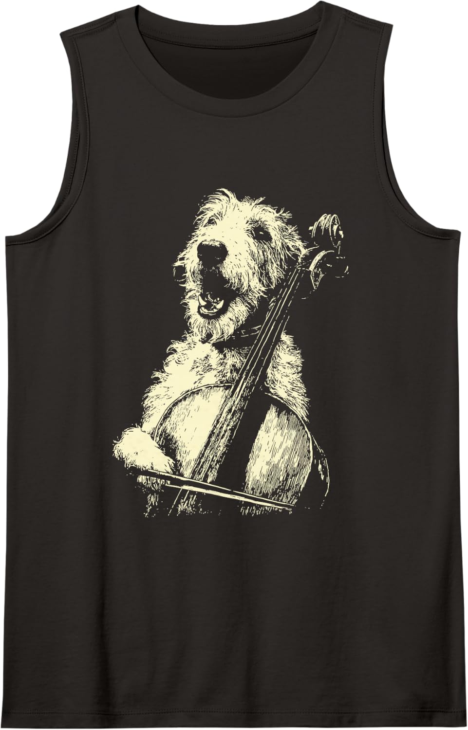 Irish Wolfhound Playing Cello Funny Musician Dog Cellist Sleeveless Tank Top - Black