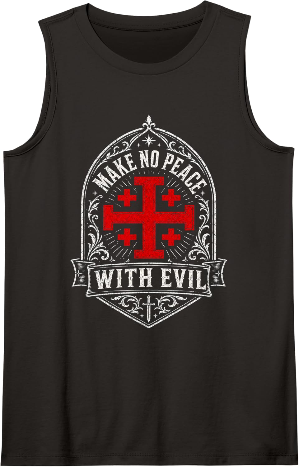 Make No Peace with Evil Knight Templar Jerusalem Cross Sleeveless Tank Top - Black