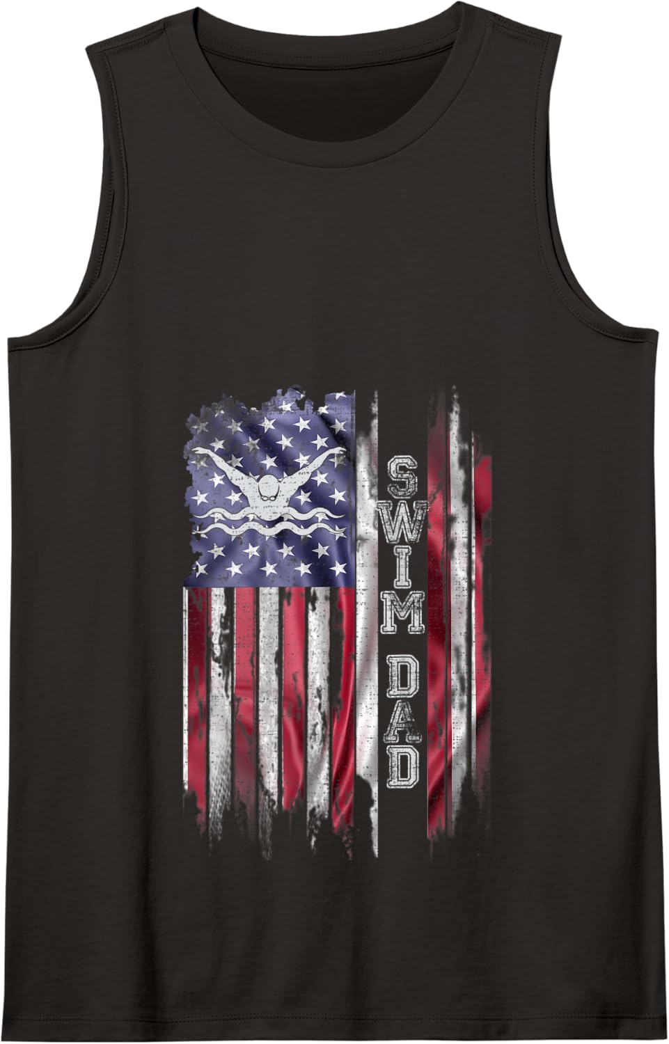 Vintage USA Flag Proud Swimming Dad Swim Swimmer Silhouette Tank Top - Black
