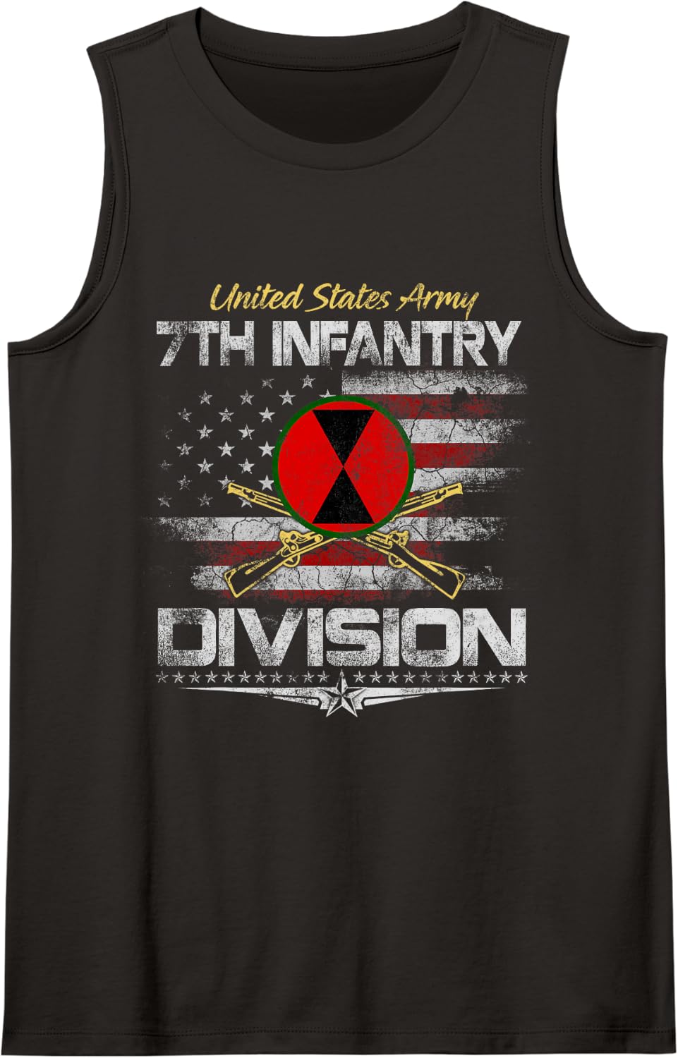 Vintage USA 7th Infantry Division Veteran Flag Veterans Day Sleeveless Tank Top - Black