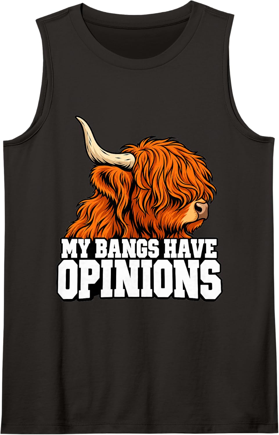 Highland Cow My Bangs Have Opinions Ranch Owner Horn Sleeveless Tank Top - Black