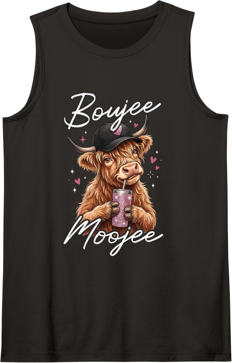 Highland Cow Boujee Moojee Funny Women Sleeveless Tank Top - Black
