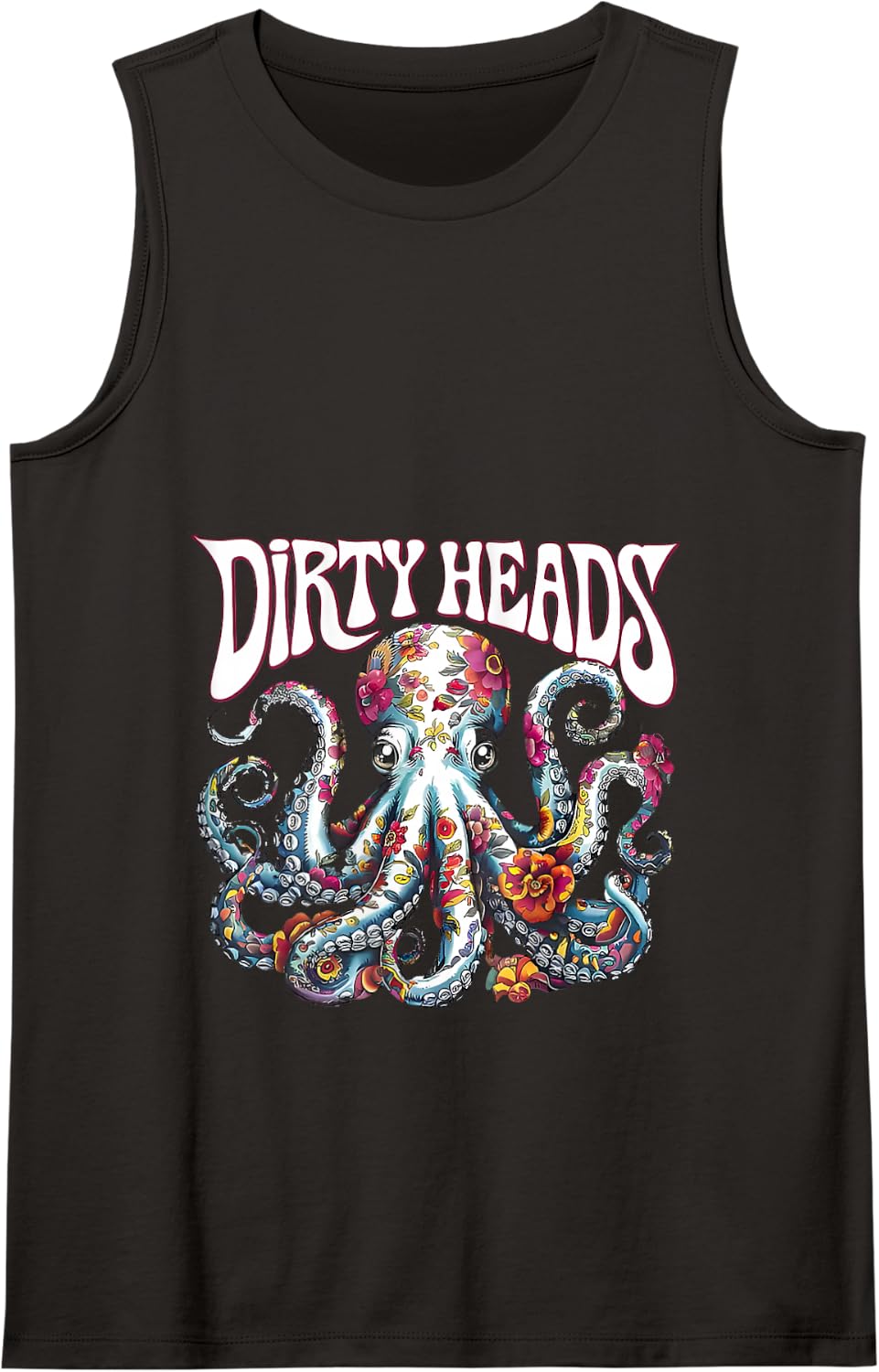 Octopus Lover Floral Octopus Ocean Sea Animal Dirty Heads Tank Top - Black