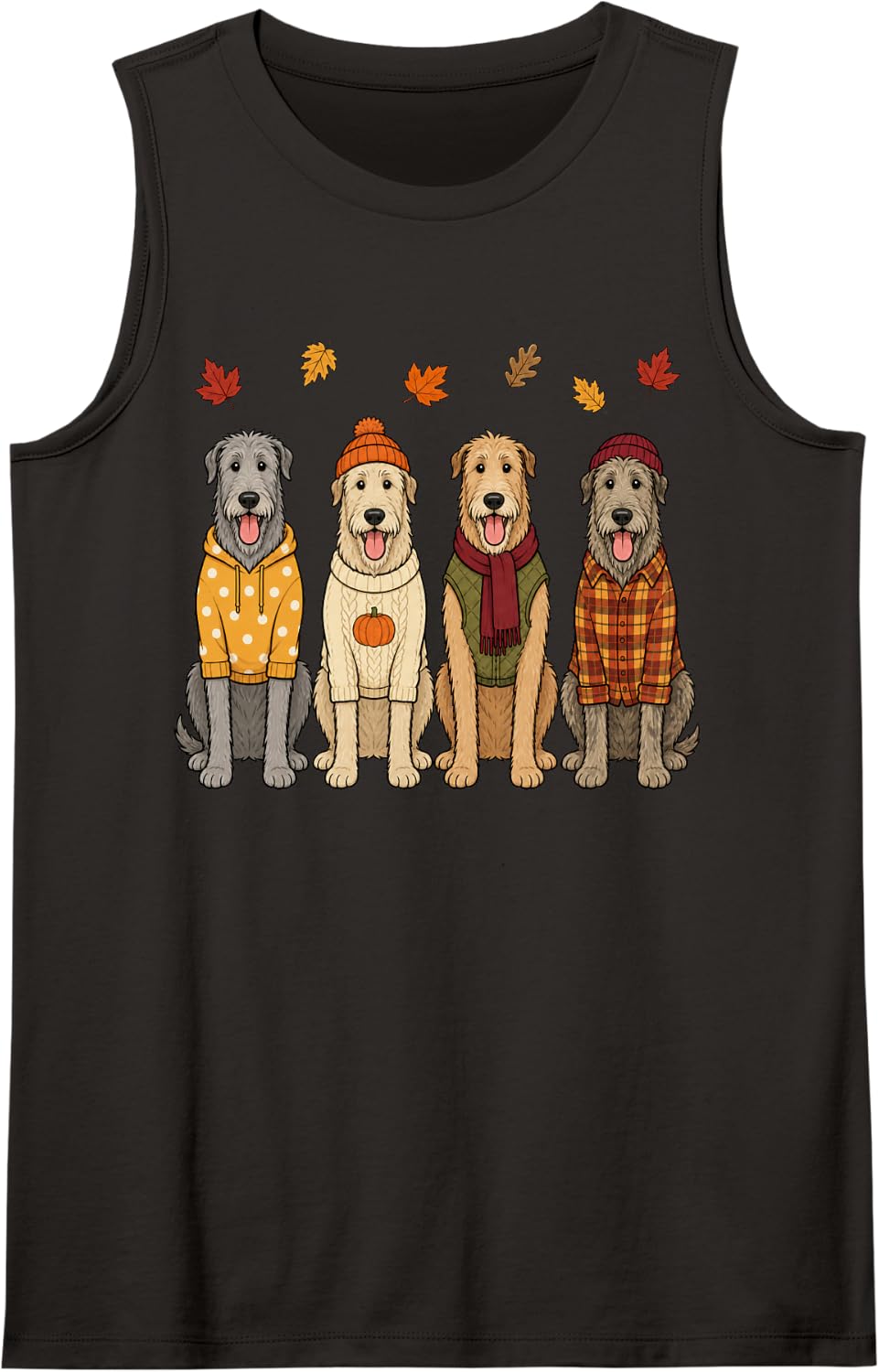 Irish Wolfhound Fall Autumn Season Pumpkin Dog Sleeveless Tank Top - Black