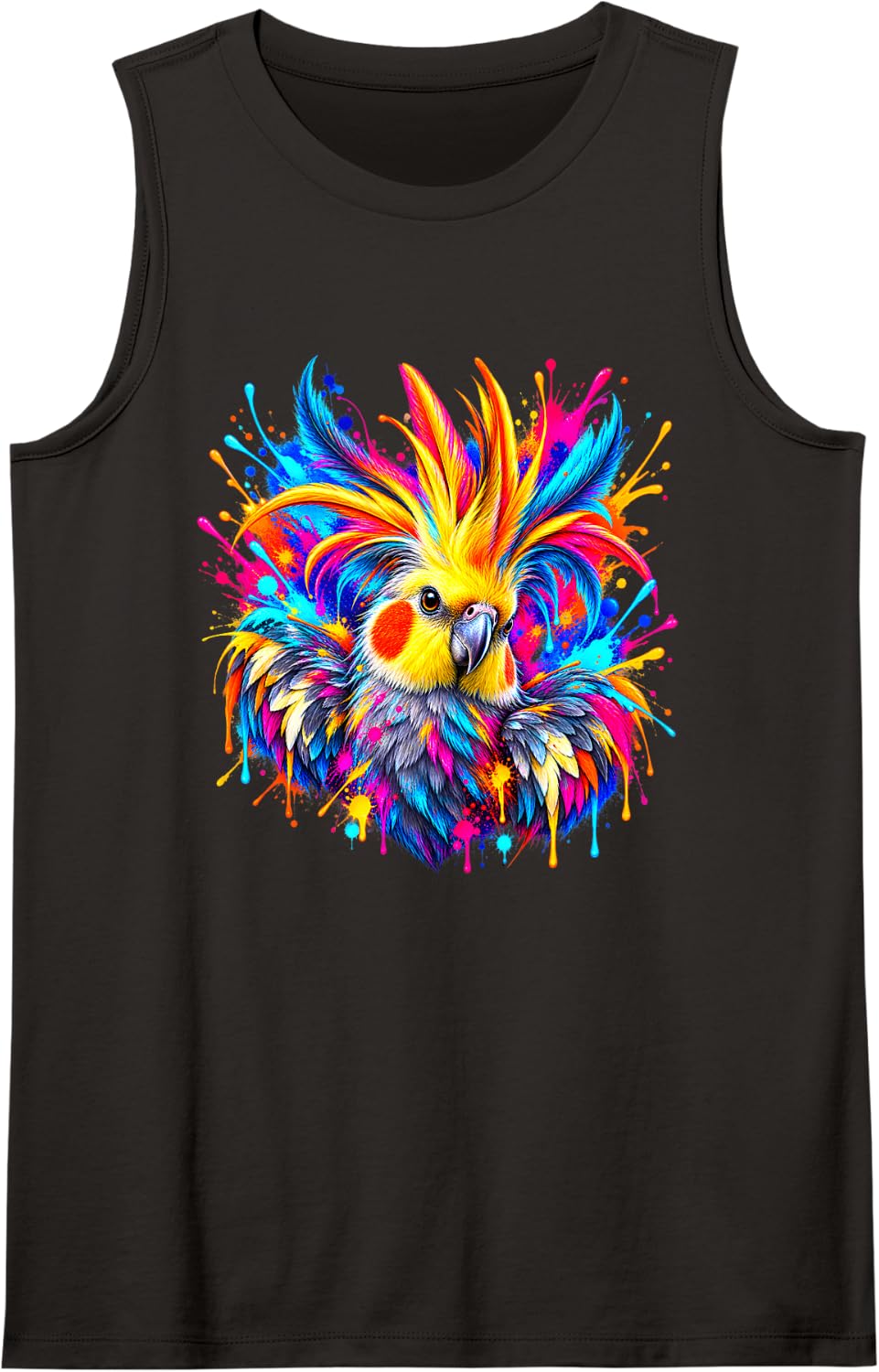 Cockatiel Colorful Splash Art Wildlife Animal Sleeveless Tank Top - Black
