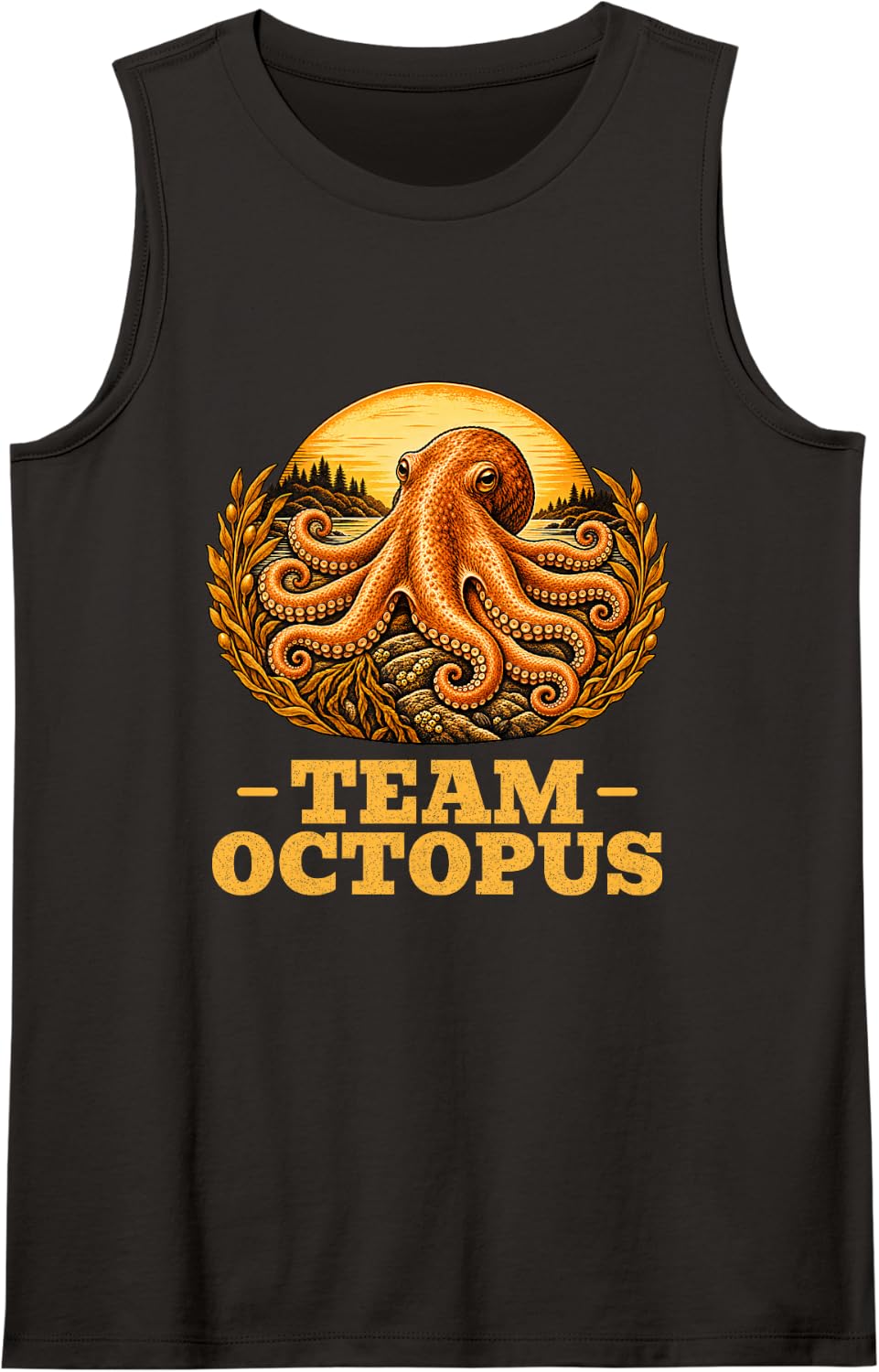 Team Octopus Vintage Ocean Retro Animal Lover Sleeveless Tank Top - Black