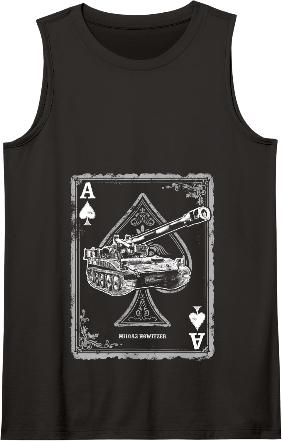 M110 Self-Propelled Howitzer Ace of Spades Military Tank Top - Black