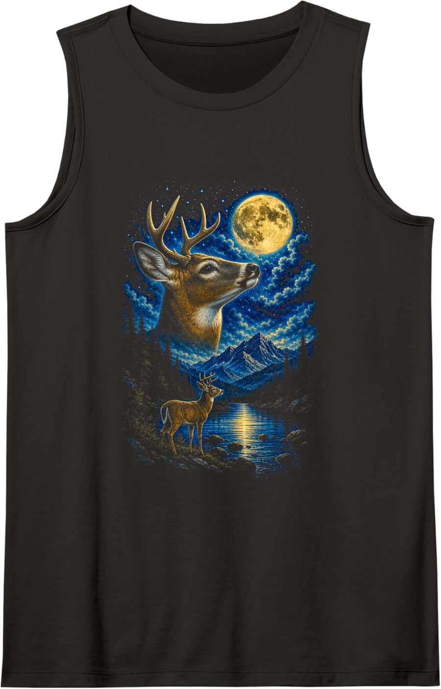 Majestic Whitetail Buck Moonlit Woods Deer Hunting Sleeveless Tank Top - Black