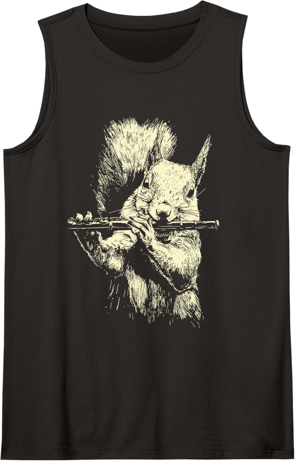Cute Squirrel Playing Flute Funny Musician Animal Flutist Sleeveless Tank Top - Black