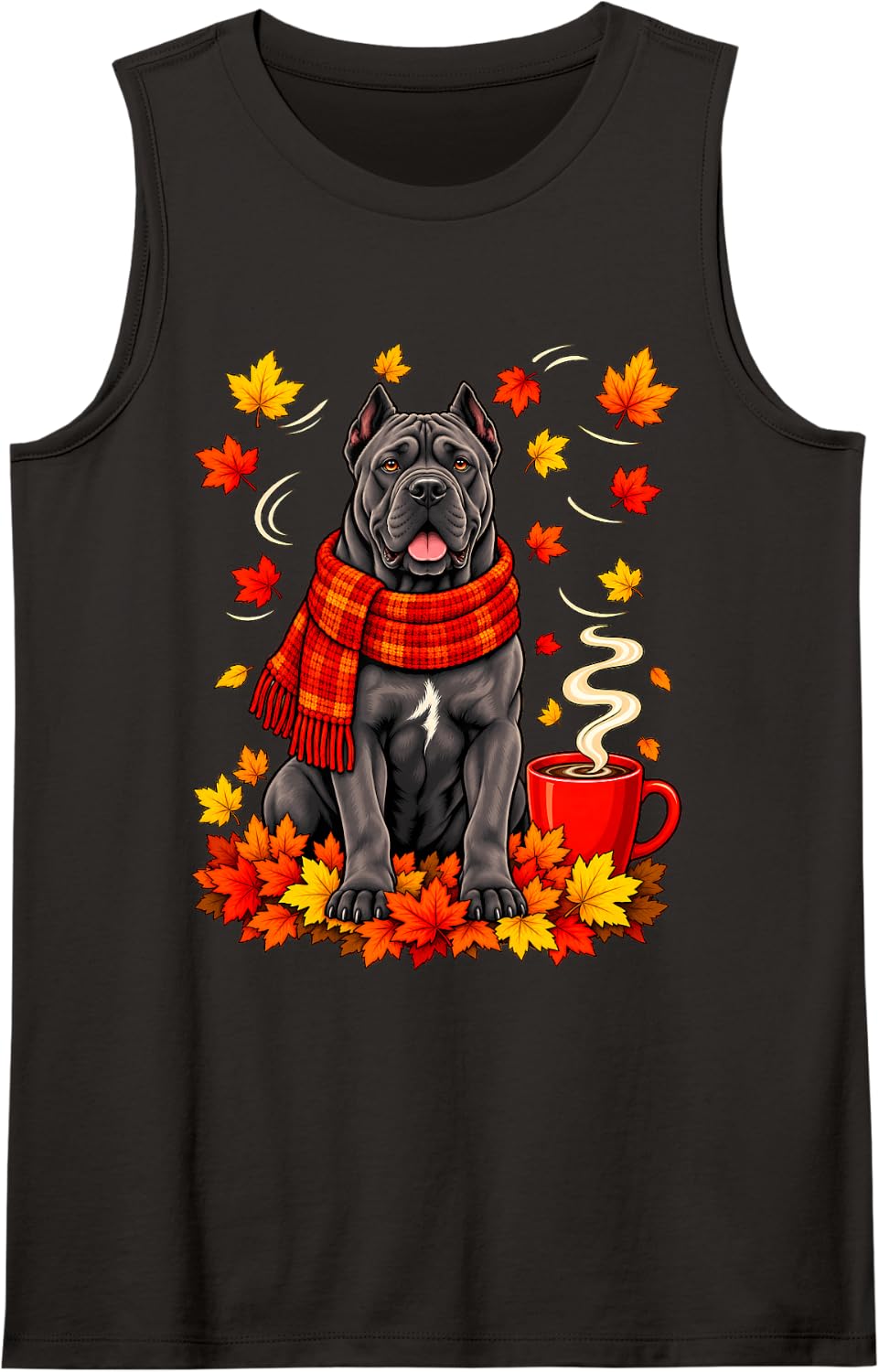 Cane Corso Fall Red Scarf Autumn Leaf for Dog Lover Funny Sleeveless Tank Top - Black