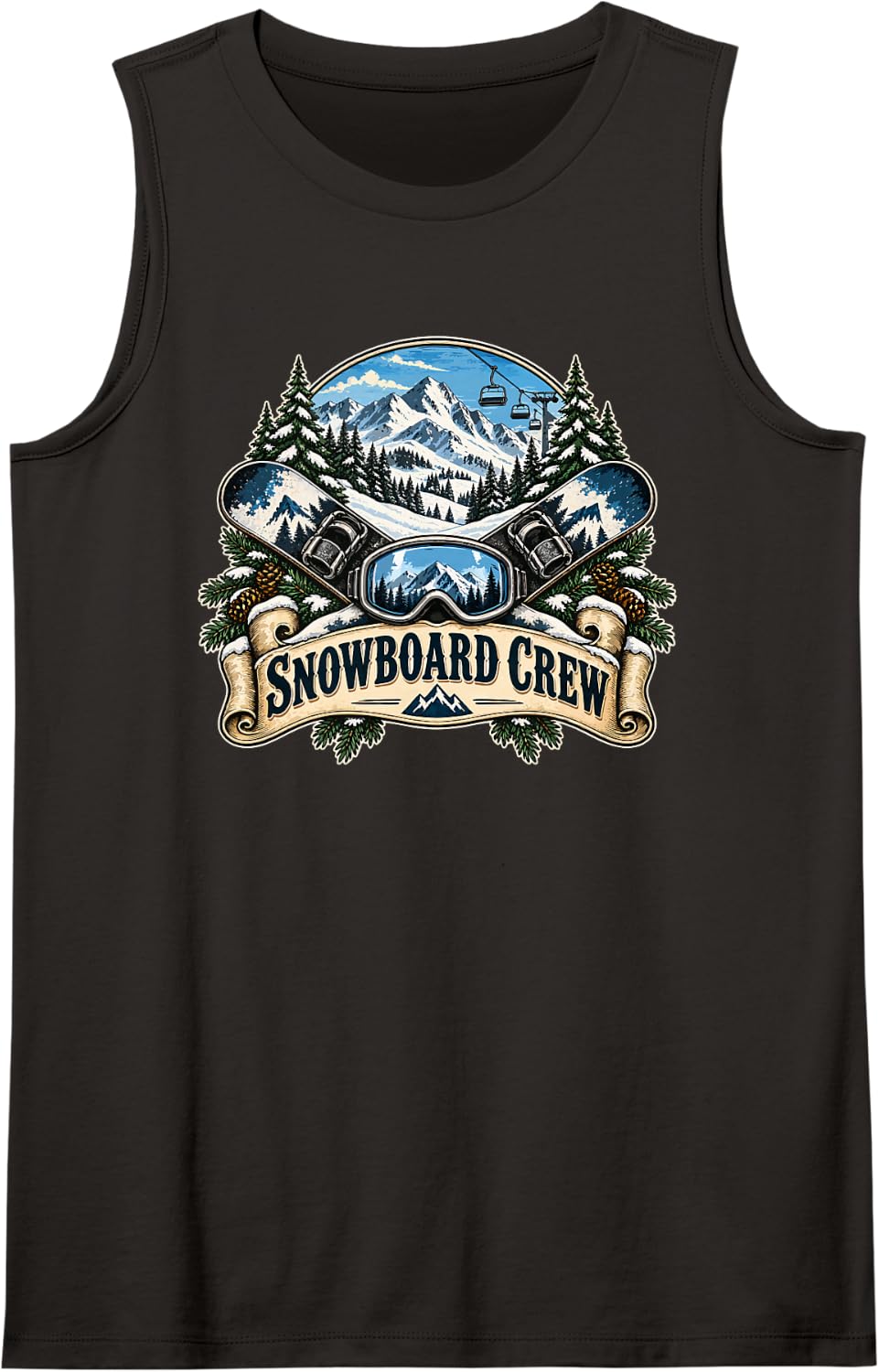 Snowboard Crew Mountain Snowboarding Winter Sports Rider Sleeveless Tank Top - Black